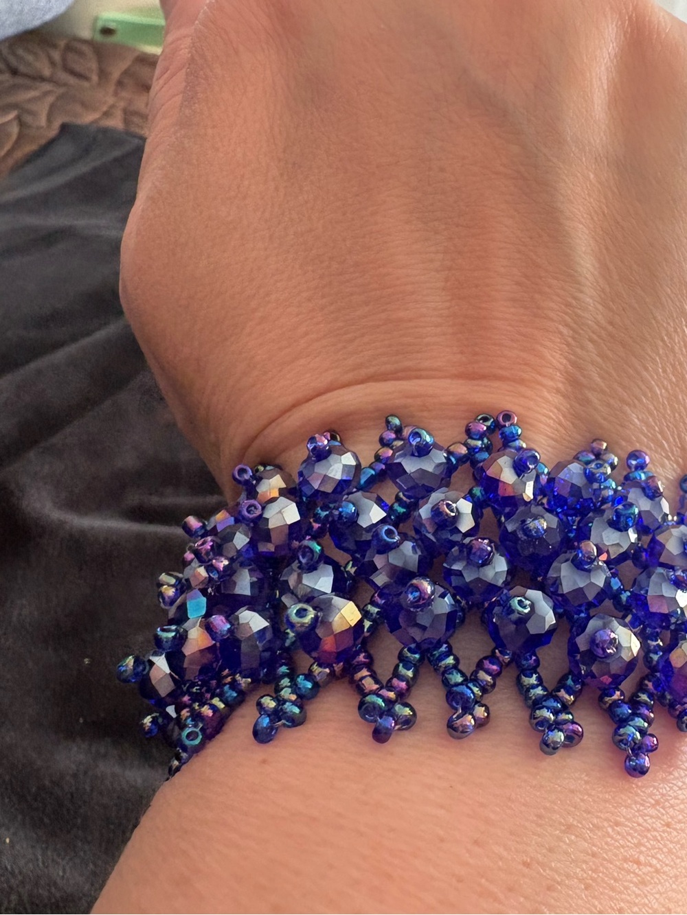 Handmade Beaded Bracelet in Iridescent Deep Blue